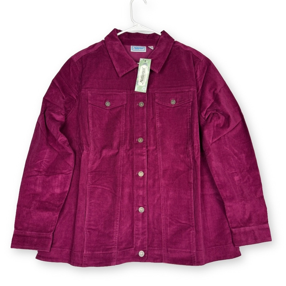 National Magenta Corduroy Button Up Jacket Women XL Berry Pink 24406 NWT